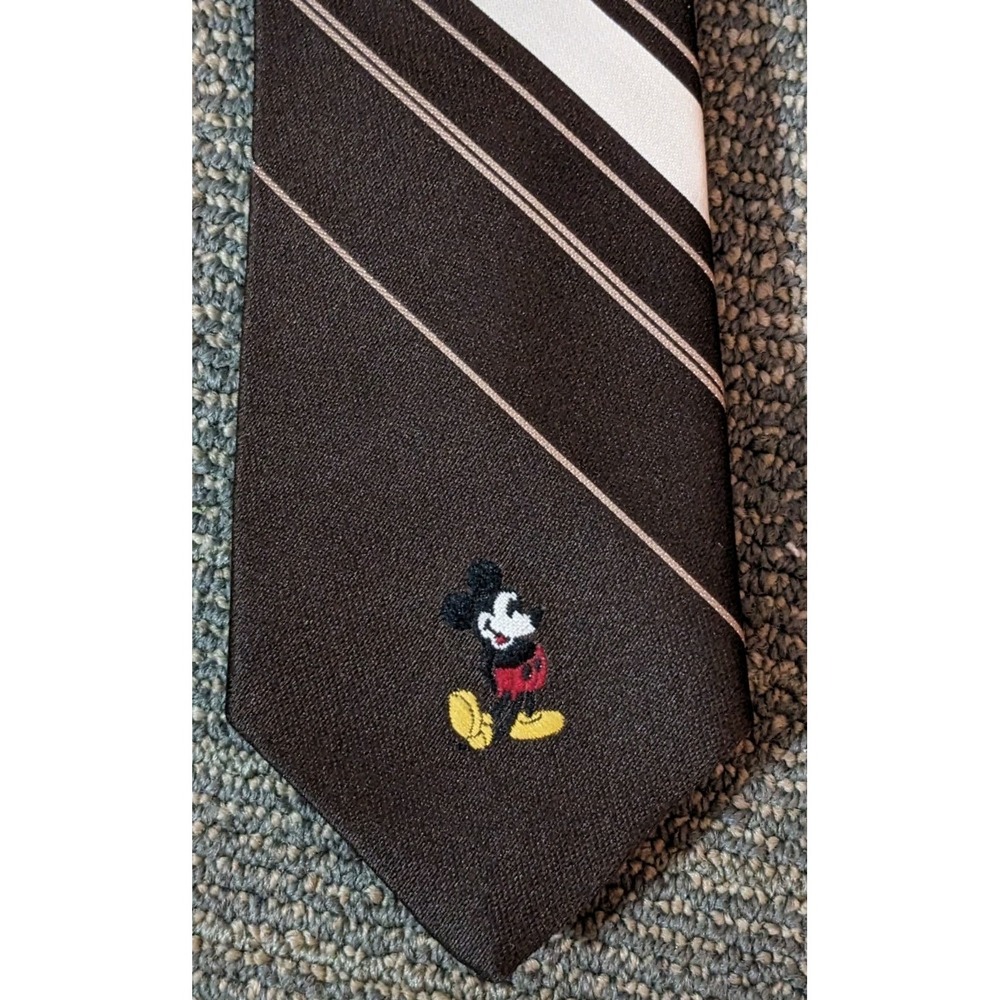Vtg Disney Cervantes Mickey Mouse Necktie 70s USA Brown Striped Tie